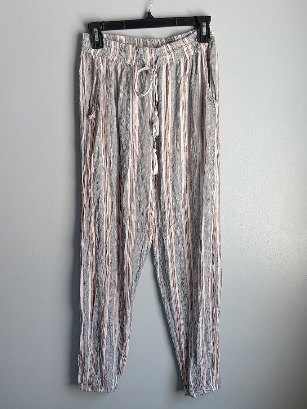 Angie Striped Drawstring Joggers - Cream, Tan & Gray